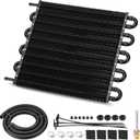 Upgrade 10 Pass Aluminium Transmission Oil Cooler, 5/16" Universal 10 Rows Tube And Fin Cooler Kit Engine With Hose Mounting, Black