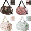 Foldable Reusable Shopping Bags 210D Nylon Waterproof Grocery Tote Travel Duffel Bag with Zipper & Adjustable Strap