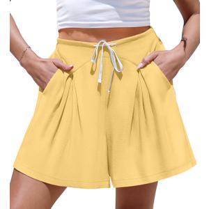 TARSE Womens Linen High Waisted Shorts with Pockets (Yellow, XL)