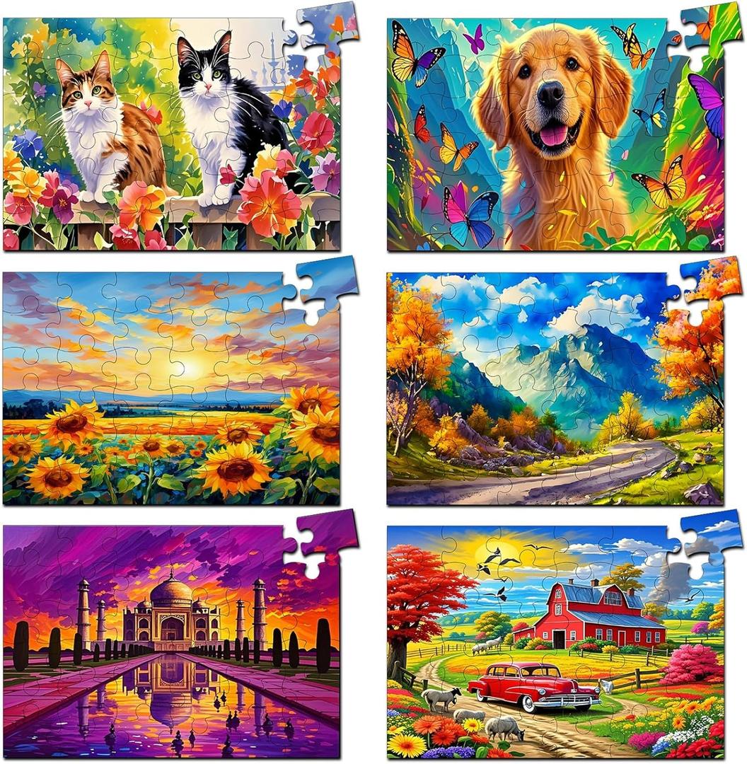 6 Pack 36-Piece Large Jigsaw Puzzles Easy Dementia Alzheimer Products Dementia Activities Memory Training Game for Alzheimer's Patients in Nursing Home Gift (Style 2)