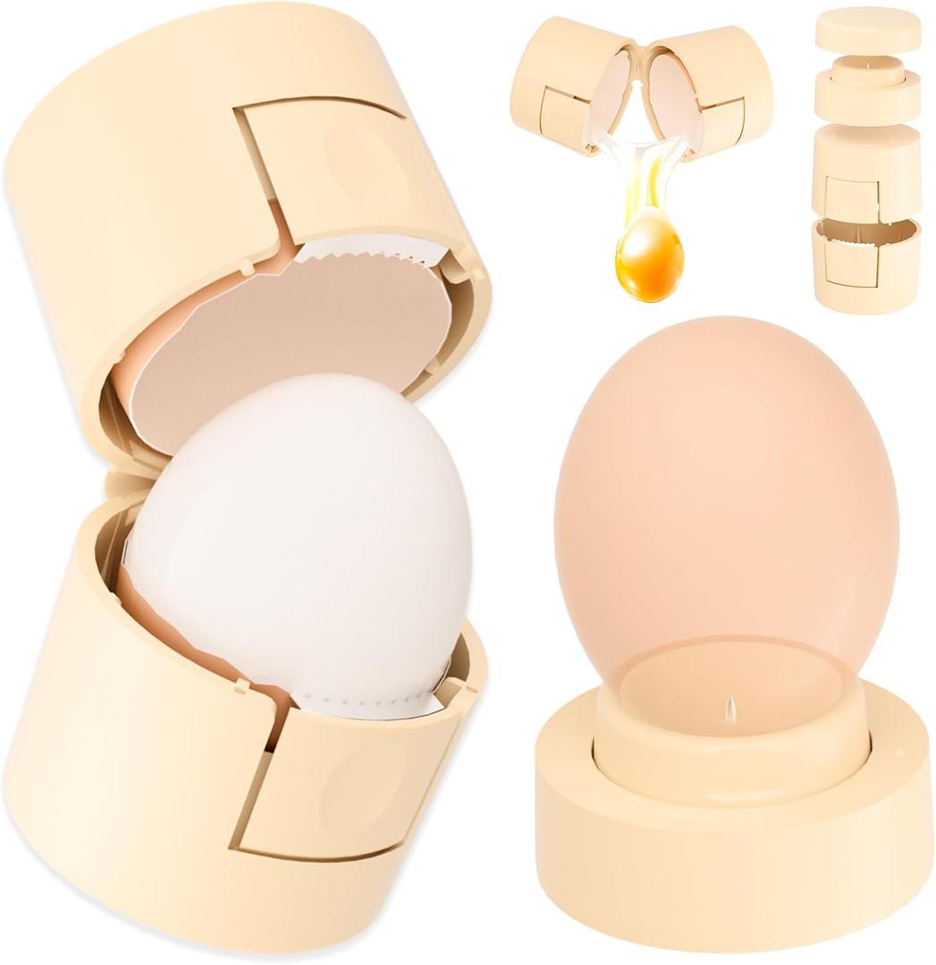 2 in 1 Egg Shell Opener with Piercer, Hard Boiled Egg Peeler, Cute Egg Cracker for Raw Eggs, Egg Separator for Home Kitchen Gadgets Tool, Beige