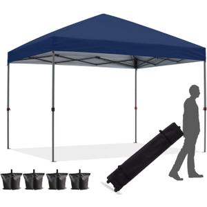Pop up Canopy Tent 10x10 for Backyard Outdoor Portable Easy with Wheeled Carry Bags,4Ropes and Stakes and 4 sandbags,Navy Blue