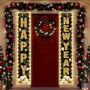 71 x 12 Inches Happy New Year Lighted Banner for Doorway Porch Yard, Festive NYE Holiday Theme Decor Outdoor Indoor Front Door Wall Welcome Hanging LED Banner Door Sign Decorations Party Supplies2025