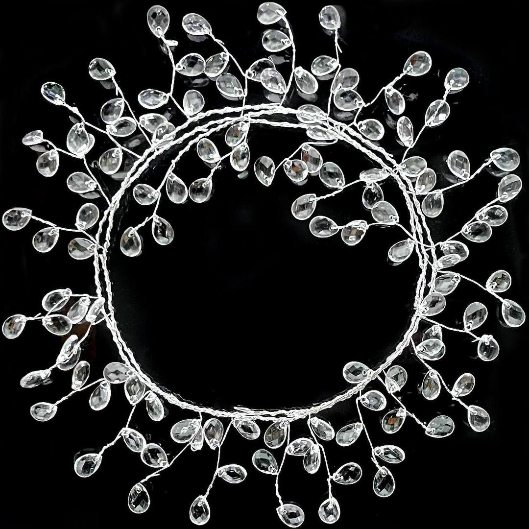 Jishi 20 FT Ice Wire Clear Crystal Teardrop Diamond Ice Beads Ornament Christmas Tree Decorations, Acrylic Plastic Teardrop Jewel String Branch Garland Strands for DIY Wreath Crafts
