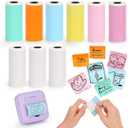 9 Rolls Mini Printer Sticker Paper, Thermal Sticker Paper Compatiable with T02/M02 and Mini Printer, Smooth White and Color Self-Adhesive Paper 25X57mm (DxH) (9)