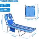 SUNNYFEEL Lay Flat Tanning Chair with Face Down Hole & Arm Slots, Backpack Beach Lounge Chair, 5-Position Folding Sunbathing Chair, 300 LBS Heavy Duty, 72" L x 22" W for Beach, Pool, Camping, Standard