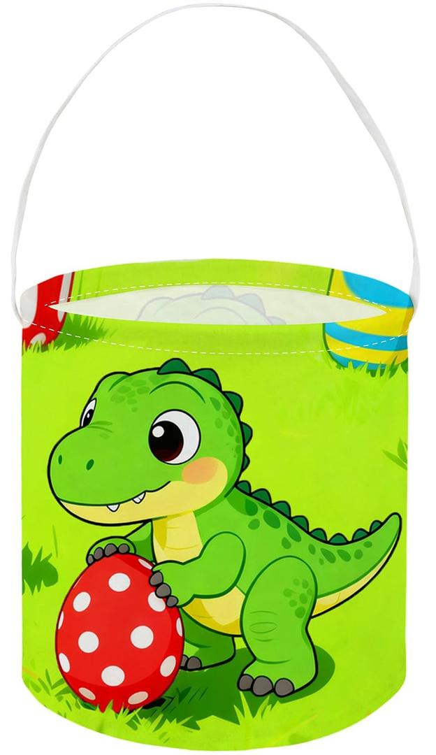 Dinosaur Baskets, Kids Easter Dinosaurs Storage Bins.Easter Basket Empty with Handles.Dinosaurs Eggs Decor,Books, (Green Dinosaur)