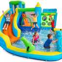 Acpouw Inflatable Bounce House, 7-in-1 Water Slide Bouncer | With 480W Blower, Climbing Wall, Jumping Area, Water Cannon, Splash Pool and Basketball Hoop, Indoor Outdoor Backyard