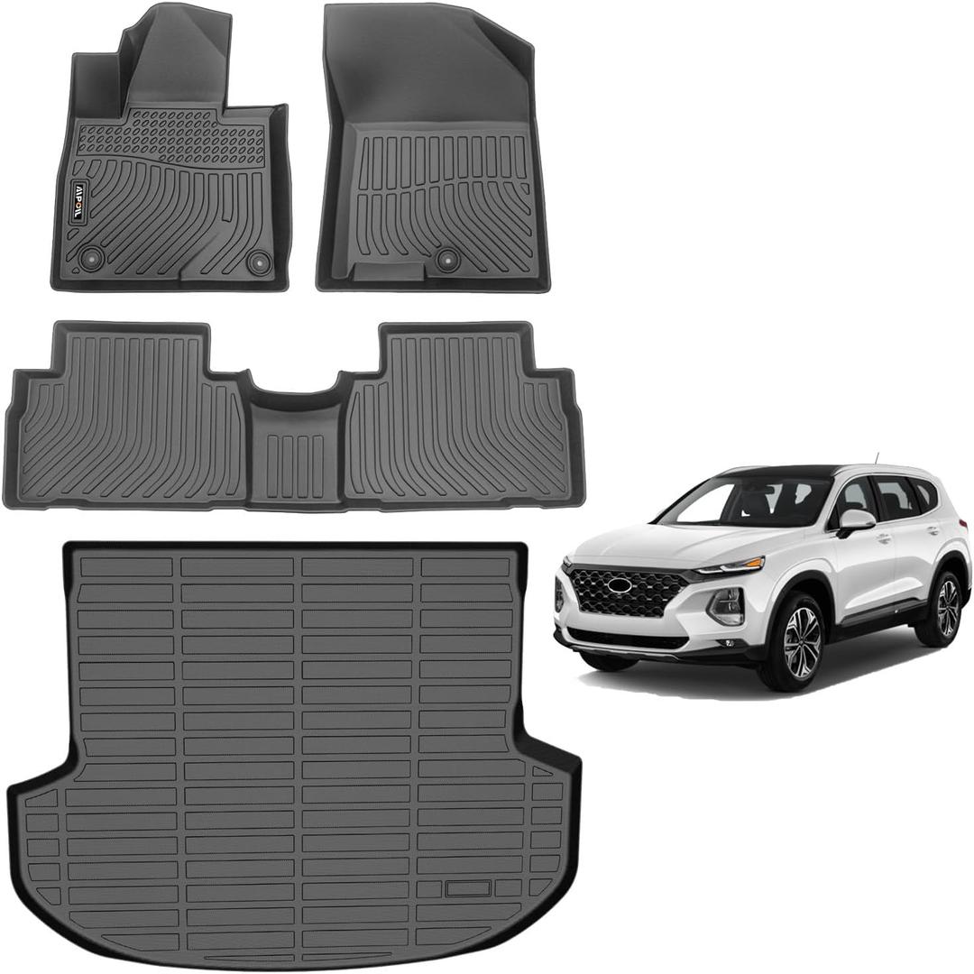 AIPOIL Floor Mats & Cargo Liner Set for 2019-2020 Hyundai Santa FE All Weather Protection TPE Anti-Slip Automotive Full Set Custom Car Mats Accessories - Black