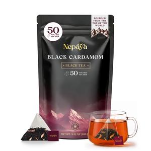 Nepaya Cardamom Black Tea Bags, 50 Biodegradable Pyramid Teabags, Whole Leaf Black Tea with Black Cardamom Flavor, Strong & Smoky, High Caffeine Energy Boost, Rich Aroma Tea Bags for Daily Brew (EXP 08/18/26)