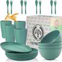 Wheat Straw Dinnerware Sets, Homienly 20pcs Unbreakable Microwave Dishwasher Safe Tableware Lightweight Bowls, Cups, Plates Set Reusable Dinner Plates Bowls set (Green)