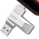 ORICO Dual Port USB 3.0 Flash Drive 256GB, 150MB/s Read 70MB/s Write,360 Rotate Zinc Alloy Thumb Drive, USB-A & Type-C Jump Drive for PC/Mac/Phone/iPad/Linux (Silver)-CB05