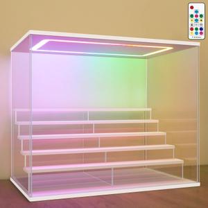 NONEMEY Clear Acrylic Display Case with Light ,3/4/5/6 Tier Multiple Color Lights via Remote Control Dustproof Display Box for Collectibles Figures Mini Toys (6 Tiers 19.6 * 12.5 * 16.5inch)