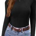 Ekouaer Women's Mock Turtleneck Long Sleeve Shirts Ribbed Knit Lightweight Pullover Sweater Stretch Fitted Thermal Top
 Black Small