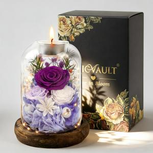 Gifts for Mom, Preserved Rose Flowers in Glass Dome, Forever Flowers for Delivery, Eternal Rose, Birthday Gifts for Women, Mothers Day for Grandma, Wife, Daughter, Anniversary(Purple)