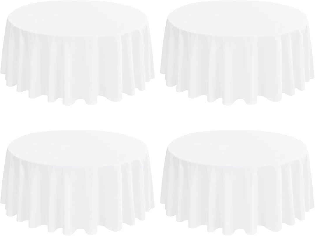 4 Pack White Round Tablecloth 120 Inch - Circle Polyester Table Cloth for Round Table, Stain and Wrinkle Resistant Washable Fabric Table Cover for Wedding Party Banquet Restaurant Reception Dining (4 Pack 120 Inch Round)