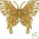 2 x 15 PCS Glitter Butterfly Christmas Tree Ornaments, Hollow-Out Butterfly Christmas Decoration with Clips, Craft Xmas Ornaments, Christmas Tree, Wreath, Garland, Office, Home Decorations, Gold