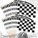 24 Pack 12x18 Inch Black and White Checkered Racing Flags on Stick Hand Held Race Car Flags Perfect for NASCAR Theme Party Car Racing Decorations (24)