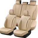 Coverado Car Seat Covers Full Set, Breathable Nappa Leather Seat Covers for Cars, Universal Seat Covers, Front and Back Waterproof Car Seat Protector, Automotive Seat Cushion Fit Most Cars(Beige)