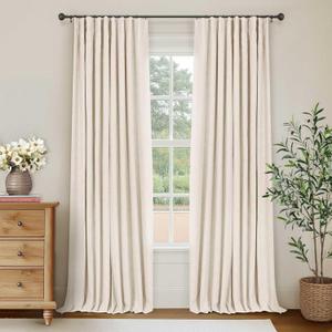100% Blackout Curtains for Bedroom, Black Out Curtains 84 Inch Long, Clip Rings Linen Blackout Drapes, Thermal Insulated Room Darkening for Living Room, 2 Panels - Cream,W50xL84