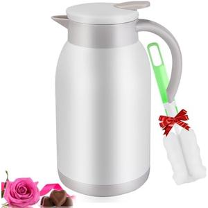 Stainless Steel Thermal Coffee Carafe Dispenser, 40oz Unbreakable Double Wall Vacuum Flask Large Capacity 1.2L Water Tea Pot Beverage Pitcher for Summer Cold Iced Coffee(White)