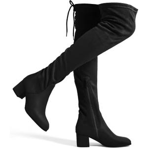 DREAM PAIRS Women's Laurence Over The Knee Thigh High Chunky Heel Boots Long Stretch Sexy Fall Boots (8, Black)