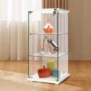 VIVOHOME 3 Layers 16''W x 16''D x 33''H Glass Display Cabinet Showcase Countertop with Lock, 4mm Tempered Glass 25mm MDF Base