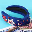 4th of July USA Beaded Headbands for Women Girls Red White Blue American Flag Headband Knotted Crystal Pearl Patriotic Hairband American Fourth of July Accessories Gifts