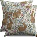 Spring Easter Pillow Covers 18X18 Set of 2, Vintage Rabbit Bunny Floral Sage Green Blue Pink Flower Decorative Throw Pillow Covers Outdoor Farmhouse Seasonal Cushion Cases Couch Sofa Bed Decor
