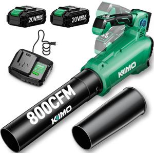 KIMO Leaf Blower Cordless with Battery and Charger, 800CFM/300MPH, Precision Adjustment Handle, 3Speeds w/ Visual Panel, Lightweight, 2 Extended Tube, 2* 2.0 Battery Powered Leaf Blowers for Lawn Care
