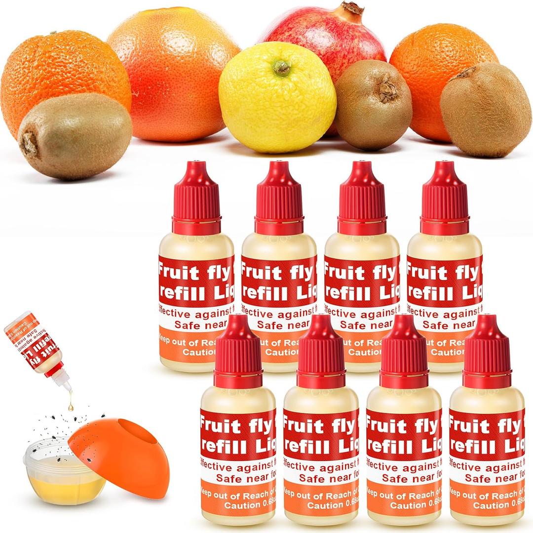 Qualirey 8 Pack Fruit Fly Trap Refill Liquid, 0.68oz/ Bottle Liquid Fruit Fly Traps for Indoors Non Toxic Safe Near Food, Effective Lure Refill for Indoor and Kitchen Use, Red