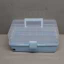 Creahaus 13 inch Art Craft Organizer Storage Box with 3 Layer, Multipurpose Plastic Tool Box with Handle for Sewing, Art Supply, Medicine, Nail, Hair Accessories (Blue)