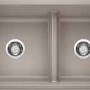 BLANCO Precis Reversible 1-3/4 Double Bowl Kitchen Sink with Low Divide, Truffle
