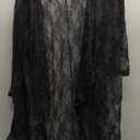 OYOANGLE Women's Plus Size Lace Sheer Open Front Cardigan Lightweight 3/ 4 Sleeve Ruffle Kimono Outerwear Black X-Large Plus