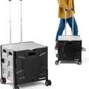 CleverMade Collapsible Wheeled Crate with Lid, 4-Wheels - Swivel and Glide Rolling Crate with Handle and Double Wheels for Easy Transport and Versatile Use - 55L and 100lb Capacity, Cool Gray