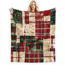 Vintage - Style Christmas Plaid Pattern Flannel Throw Blanket, 50"60"(125 * 150cm) Soft Anti-Pilling Fleece Blanket for Couch, Sofa, Bed, Lightweight and Breathable for Home, Office, Travel