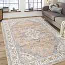 Vintage Area Rug for Living Room 9x12 Modern Washable Rug Non Slip Low Pile Large Rug for Living Room, Bedroom, Farmhouse, Dining Room, Beige