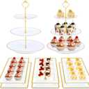 DI QIU REN 8PCS Cake Stand Set, Plastic Cupcake Stands with Gold Rim, Dessert Display Stands Set for Wedding Birthday Party Tea Party