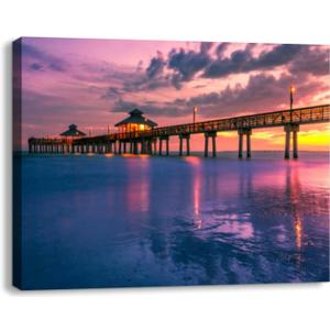 Bathroom Wall Art Decor for Bedroom Living Room Small Canvas Wall Art Framed Fort Myers Beach Pier at Sunset Prints Artwork Painting Pictures Kitchen Office (20"x16", Multi5)