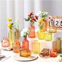Yaomiao 30 Pcs Vases Bulk Colored Flower Glass Bud Vases Valentine Vintage Colored Glass Bottles Colorful Rustic Embossed for Home Wedding Table Decorations Gifts(Orange Yellow Series)