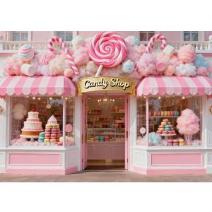7x5FT Candy Shop Backdrop Candy Princess Dessert Shop Background for Children's Party Baby Shower Donut Ice Cream Table Decoration Vinyl