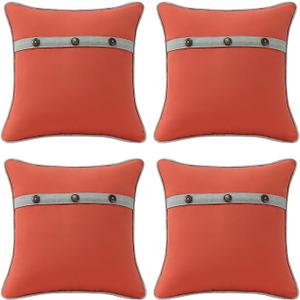 Outdoor Sunbrella Decorative Pillows with Triple Coconut Buttons Pack of 4, 18" x 18" Outdoor Pillow Set for Couch Bed Throw Patio Sofa, Canvas Melon/Cast Ash