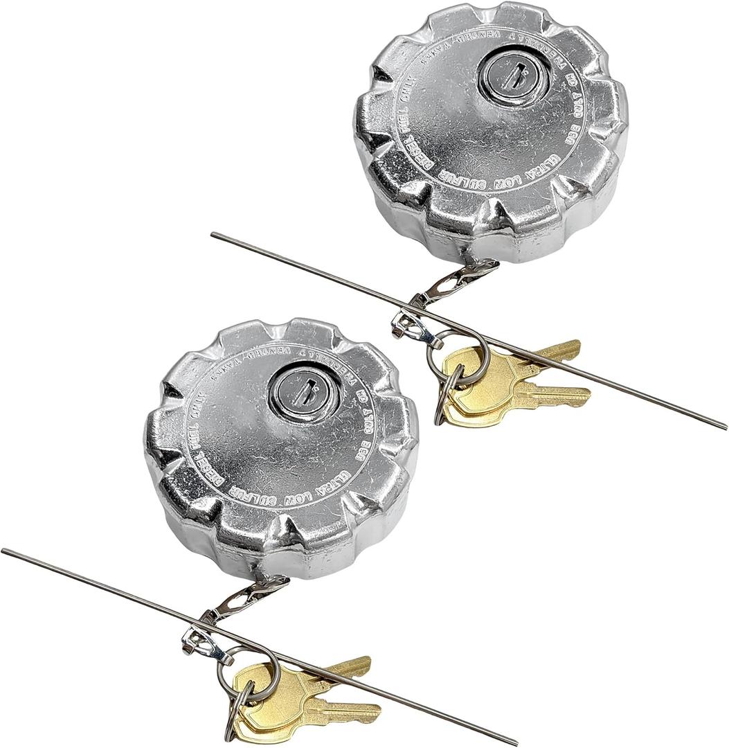 2Pcs 20770691 3 Locking Fuel Cap, Truck Fuel Tank Cap Fit For Volvo VN & VNL Heavy Duty Trucks Models, OEM S-23949 20511590 VOL20770691 Fuel Tank Cap (Aluminum)