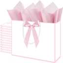 Xihaian 12 Pack Gift Bags with Handles & Tissue Paper, 12.6 X 9.8 X 4.3 In Medium White Pink Thank You Bags with Bow Ribbon for Wedding, Birthday, Mother's Day, Bridesmaid, Groomsmen & Party Favors
