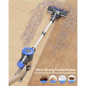Cordless Vacuum Cleaner, Super Power Suction Stick Vacuum Cleaners with 2200 mAh Battery,8-in-1 Lightweight Self-Standing, 35 Mins Runtime for Home Low-Pile Carpet Pet Hair