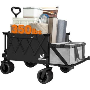 Collapsible Folding Wagon Heavy Duty Utility Beach Wagons with Opened Tailgate and All-Terrain Wheels for Camping,Garden,Sports Black