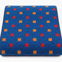Blue Rug with Red and Orange Squares, 6 feet by 2 feet