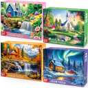 4 Packs 500 Piece Puzzles for Adults 4 Seasonal Landscape Puzzle Set Scenic House & Nature Jigsaw Puzzle, Colorful Adult Jigsaw Puzzles for Stress Relief, Family Fun, Mindfulness & Gifts