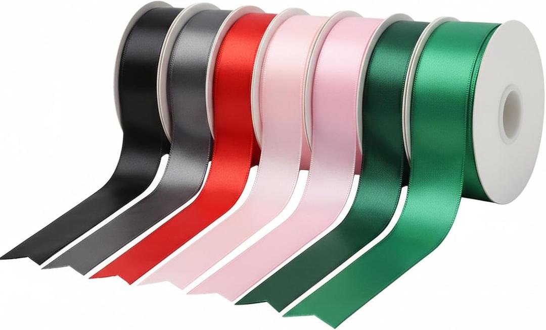 7 Colors Rainbow Ribbon Solid Color Assortment, 22m Each Double Face Satin Ribbon for Gift Wrapping, Colored Ribbons Bulk for Wedding/Hair Bows/DIY Crafts/Holiday/Wreath/Balloon/Bouquet (#7C)