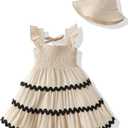 SODLON Kids Toddler Dress Baby Girl Summer Clothes Sleeveless Ruffle Smocked Dresses Little Girls Casual Boho Beach Sundress, Size: 6-7 Years